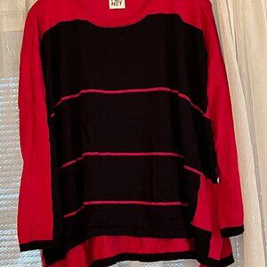 PLANET By Lauren G Red & Black Raglan Sleeve Pima Cotton Sweater